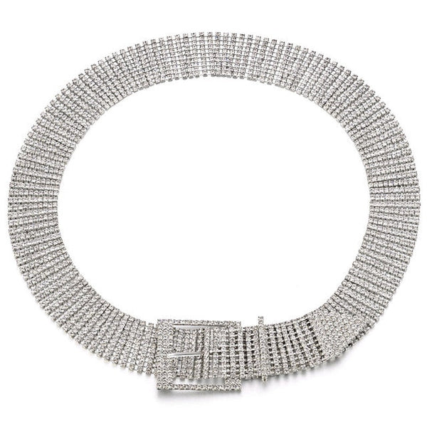 Fashion Luxury Women'S Rhinestone Belt Female Ten Row Bright Bride Wide Bling Crystal Diamond Waist Chain Belt Rhinestones - Sheseelady