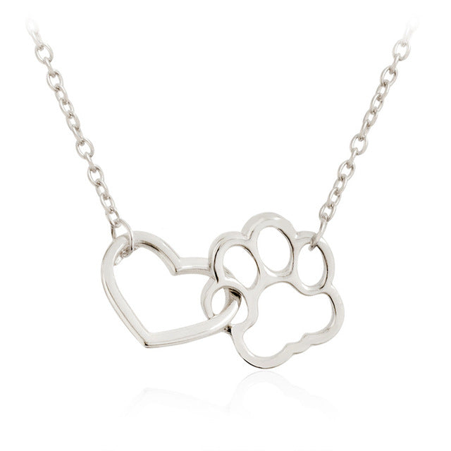 Hollow Pet Paw Footprint Necklaces Shellhard Cute Animal Dog Cat Love Heart Pendant Necklace For Women Girls Jewelry