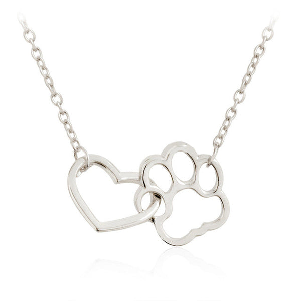 Hollow Pet Paw Footprint Necklaces Shellhard Cute Animal Dog Cat Love Heart Pendant Necklace For Women Girls Jewelry
