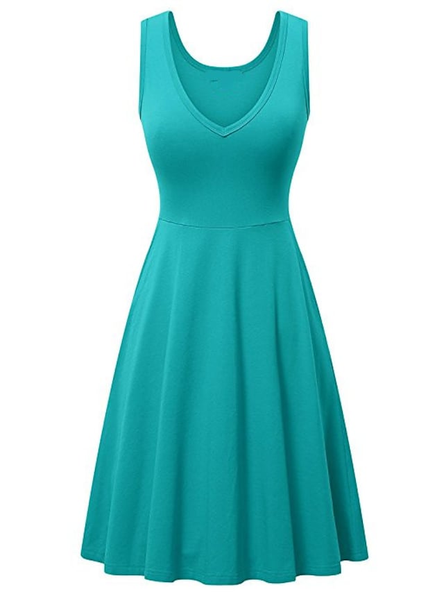 Women's Ruched Pocket V Neck Daily Sleeveless Casual Fit Dress