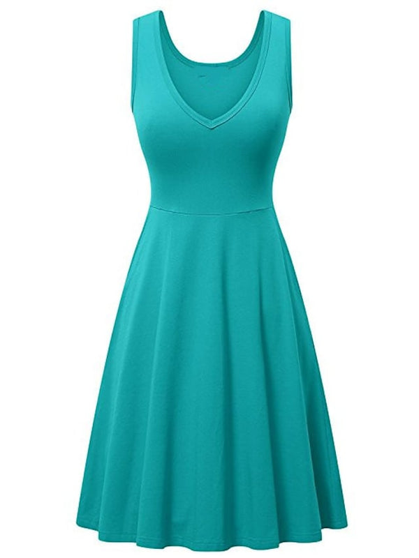 Women's Ruched Pocket V Neck Daily Sleeveless Casual Fit Dress