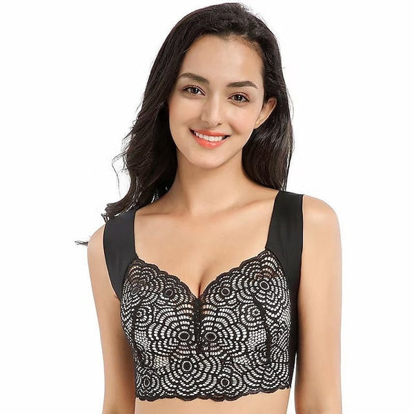 Women's Plus Size Bras & Bralettes Seamless Full Coverage Solid Color Micro-elastic Push Up Casual Daily Nylon V Neck
