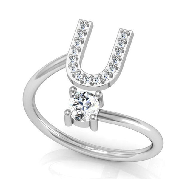 Fashion 26 Letters Silver Ring For Women Rhinestone Open Finger Rings Female Engagement Ring Jewelry Anel Party Gift - Sheseelady