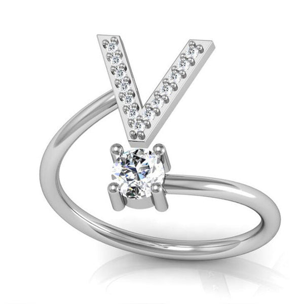 Fashion 26 Letters Silver Ring For Women Rhinestone Open Finger Rings Female Engagement Ring Jewelry Anel Party Gift - Sheseelady
