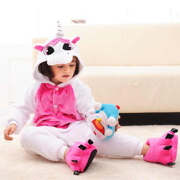 Children'S Pajamas Cartoon New Jumpsuit Flannel Dinosaur Animal Play Suit Long-Sleeved Hoodie Warm Cute Funny One-Piece Pajamas - Sheseelady