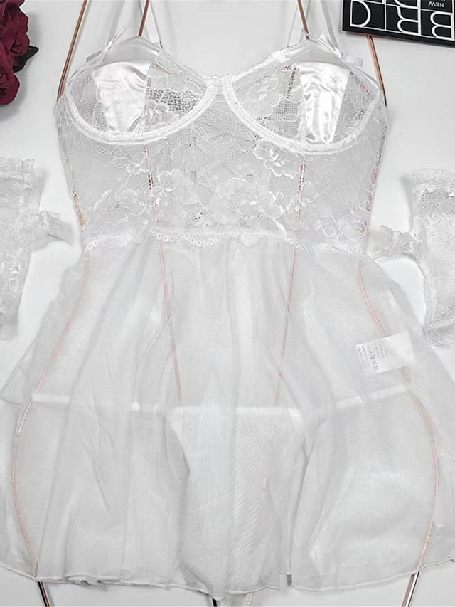 Women's Sexy Lace Backless Slip Dress - Solid Color Mini Nightwear for Home Lounge