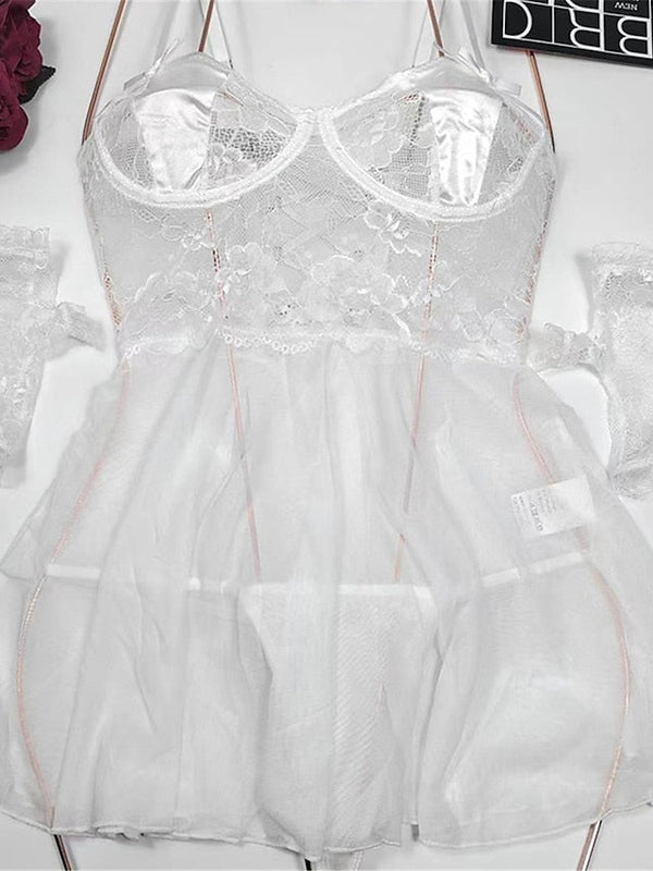 Women's Sexy Lace Backless Slip Dress - Solid Color Mini Nightwear for Home Lounge