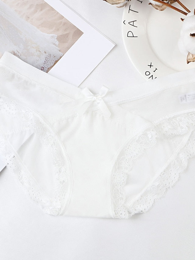 Women's Basic Panties Brief Underwear 3Pcs Comfort Mesh Hole Print Lace Pure Color