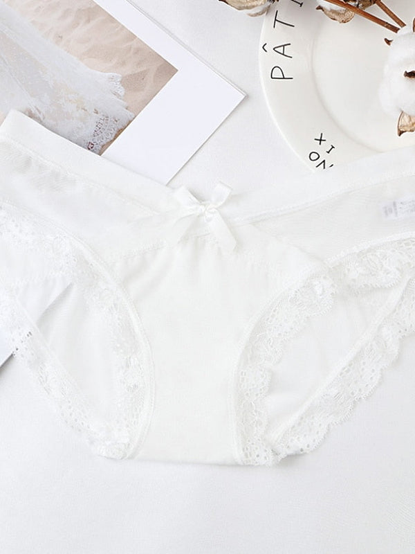 Women's Basic Panties Brief Underwear 3Pcs Comfort Mesh Hole Print Lace Pure Color