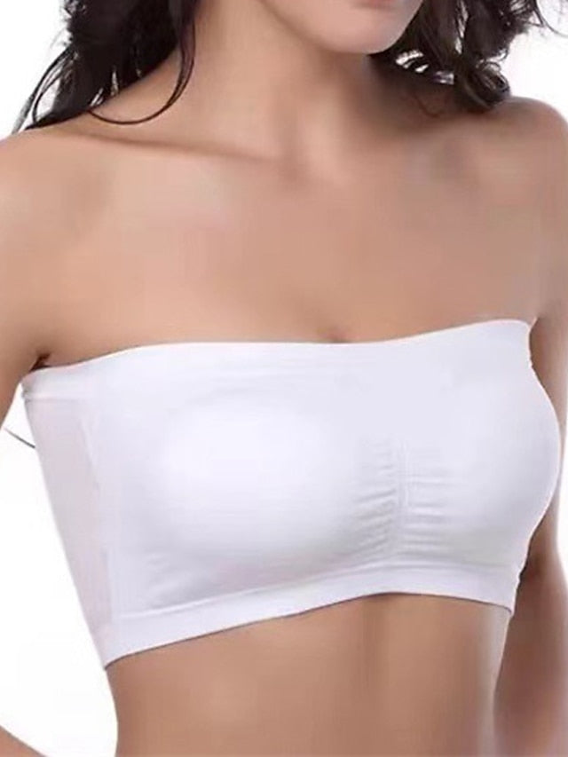 Women's Tube Bra Full Coverage Scoop Neck Breathable Pure Color Pull-On Closure Casual Daily Nylon 1PC Bras & Bralettes