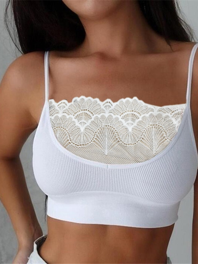 Women's Wireless Bras Sports Bras Fixed Straps 3,4 Cup Scoop Neck Breathable Lace Pure Color Pull-On Closure Date Casual Daily Cotton Sexy 1PC White Black , Bras & Bralettes , 1 PC Main image