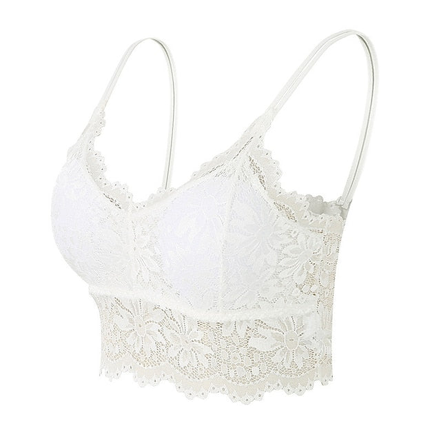 Women's Lace Bras Fixed Straps Sheer Bras Full Coverage V Neck Breathable Push Up Lace Pure Color Pull-On Closure Date