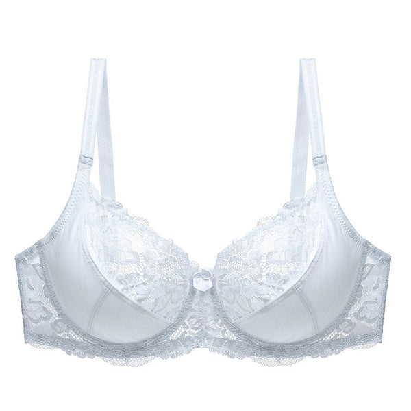 Female Luxury Lace Plus Size Gathered Bra Solid Color Push Up Fashion Sexy Thin Breathable Bra