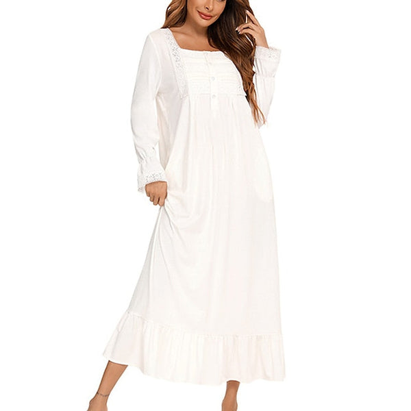 Women's Pajamas Nightgown Nighty Pjs Pure Color Simple Comfort Party Home Daily Gift Square Neck Long Sleeve Fall Spring Blue Purple