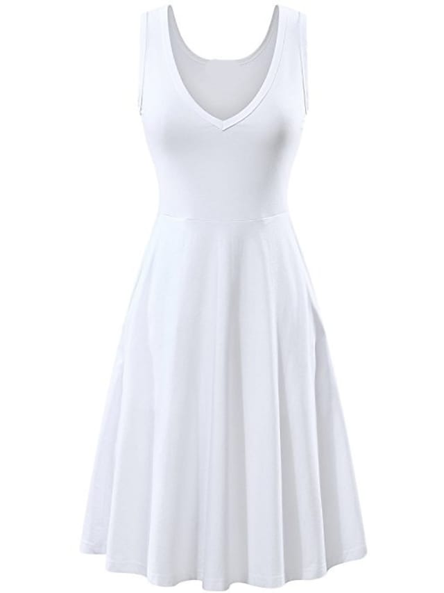 Women's Ruched Pocket V Neck Daily Sleeveless Casual Fit Dress