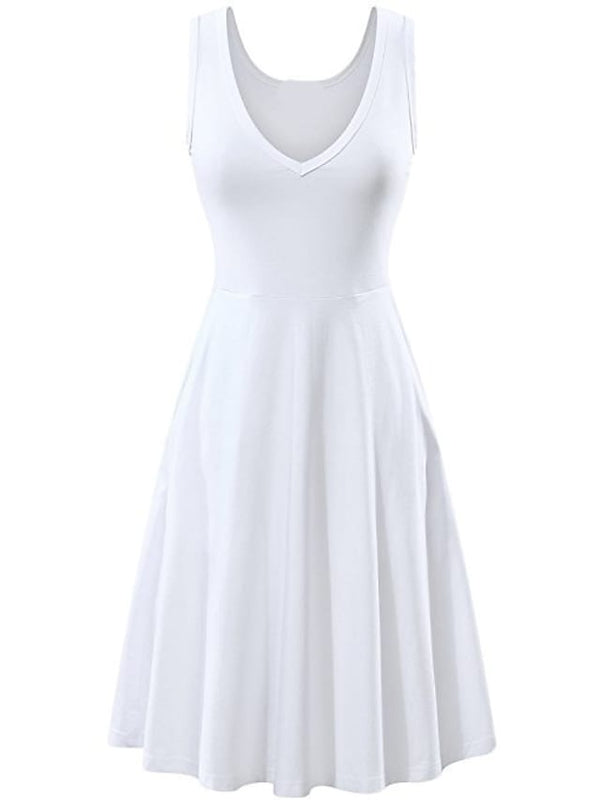 Women's Ruched Pocket V Neck Daily Sleeveless Casual Fit Dress