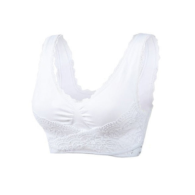 Women's Oversized Lace Sports Bras Cross Front Side Buckle Wire Free Bra Yoga Workout Activewear