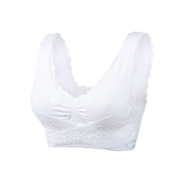 Women's Oversized Lace Sports Bras Cross Front Side Buckle Wire Free Bra Yoga Workout Activewear