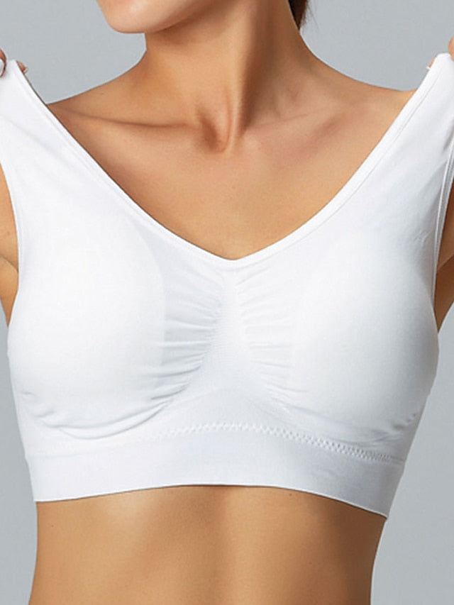 Women's Wireless Bras Fixed Straps 34 Cup Deep U Breathable Pure Color Pull-On Closure Casual Daily Nylon 1PC Bras & Bralettes