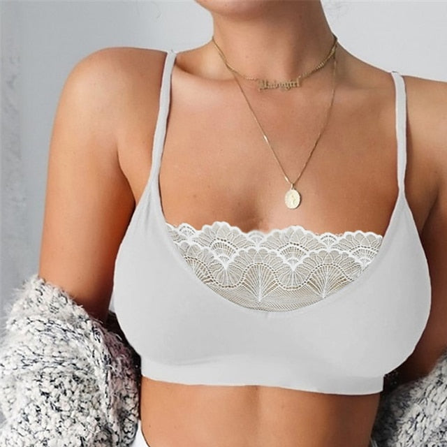 Women's Wireless Lace Bra Elastic and Breathable Lingerie Crewneck Pure Color Plus Size Cage Camisole Underwear(without pads) Pull-On Closure for Date Party & Evening Casual Daily 1PC Black White