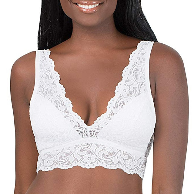 Women's Deep V Neck Unpadded Lace Long Line Plunge Bralette Bra Main image