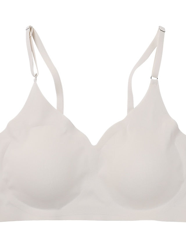 Women's Wireless Bras Padded Bras Double Strap Adjustable Full Coverage V Neck Breathable Pure Color Pull-On Closure