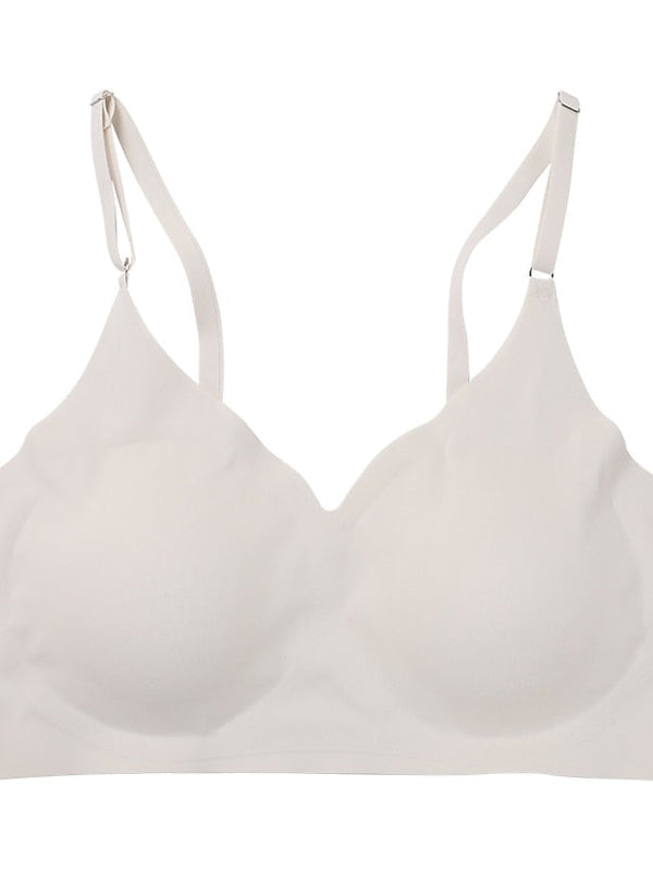 Women's Wireless Bras Padded Bras Double Strap Adjustable Full Coverage V Neck Breathable Pure Color Pull-On Closure
