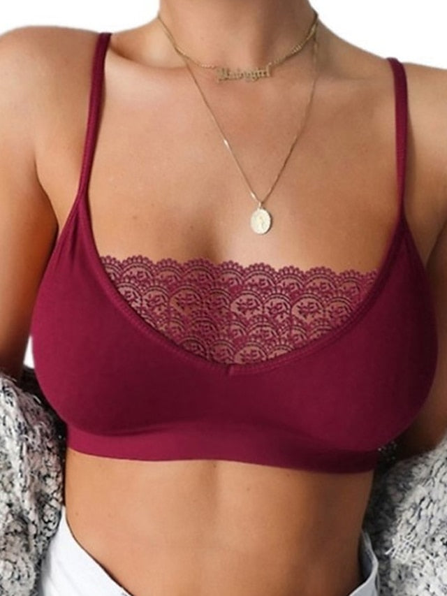 Women's Wireless Bras Sports Bras Fixed Straps 3,4 Cup Deep U Breathable Lace Pure Color Pull-On Closure Date Casual Daily Cotton Sexy 1PC White Black , Bras & Bralettes , 1 PC