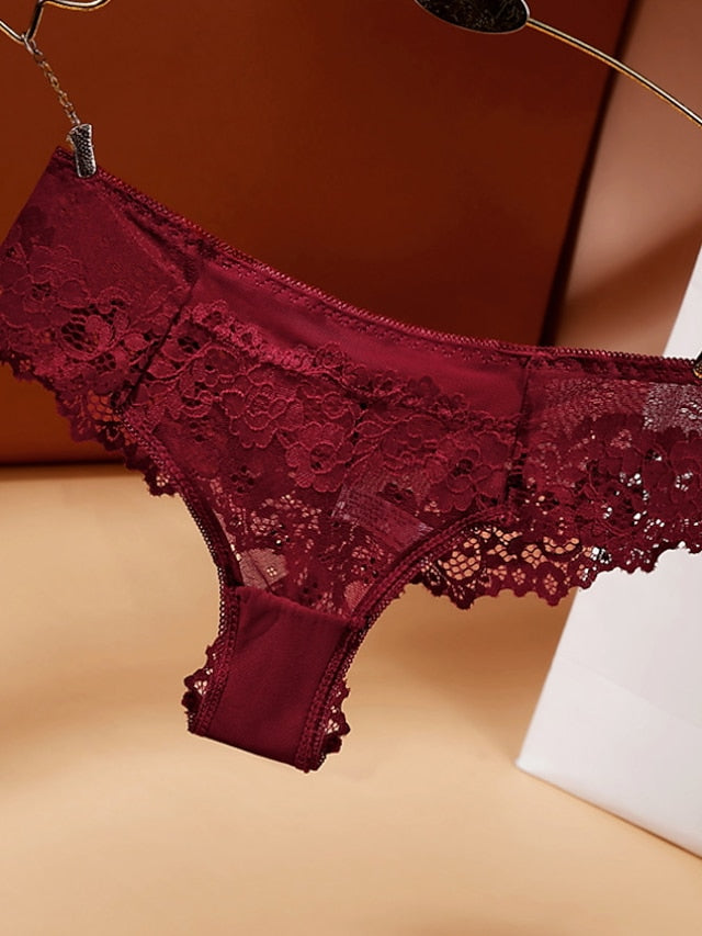 Womens Underwear Lace Hollow Out Hipster Panties Solid Color T Back Low Waist Ladies Briefs