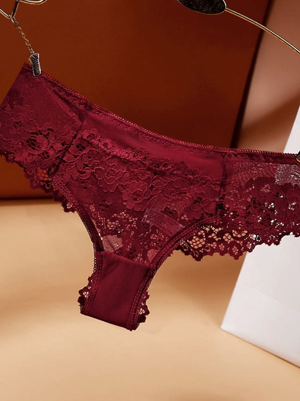 Womens Underwear Lace Hollow Out Hipster Panties Solid Color T Back Low Waist Ladies Briefs