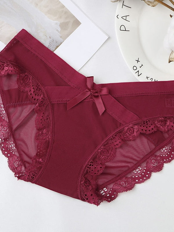 Women's Basic Panties Brief Underwear 3Pcs Comfort Mesh Hole Print Lace Pure Color