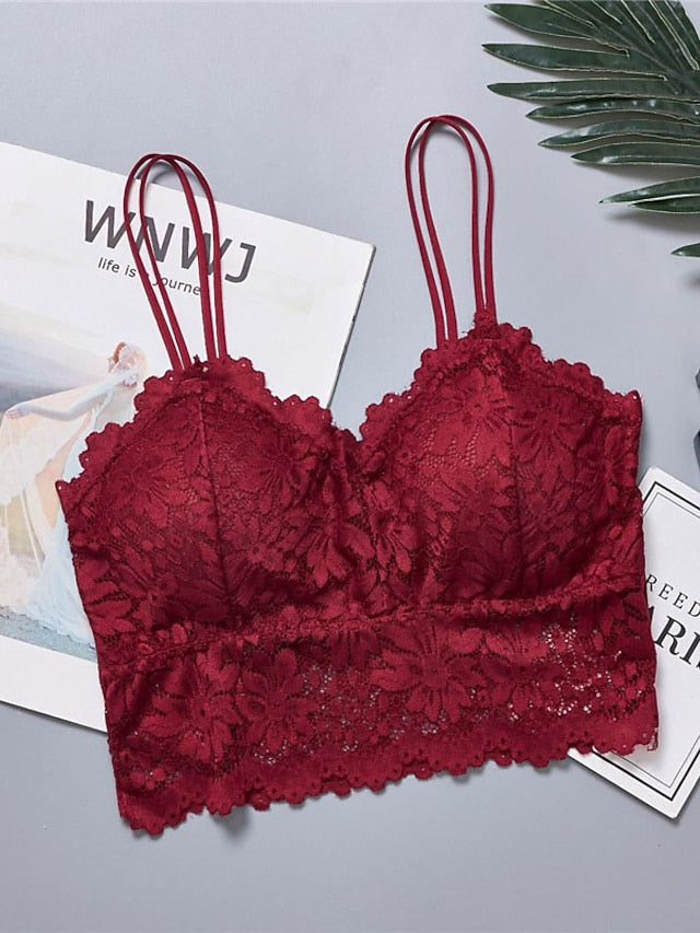 Women's Wireless Bras Fixed Straps Full Coverage Scoop Neck Breathable Lace Pure Color Pull-On Closure Date Casual Daily Nylon Sexy 1PC White Black , Bras & Bralettes , 1 PC
