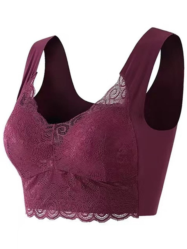 Women's Wireless Bras Padded Bras Full Coverage V Neck Breathable Push Up Lace Pure Color Pull-On Closure Date Casual Daily Nylon