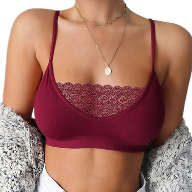 Women's Wireless Lace Bra Elastic and Breathable Lingerie Crewneck Pure Color Plus Size Cage Camisole Underwear(without pads) Pull-On Closure for Date Party & Evening Casual Daily 1PC Black White Main image