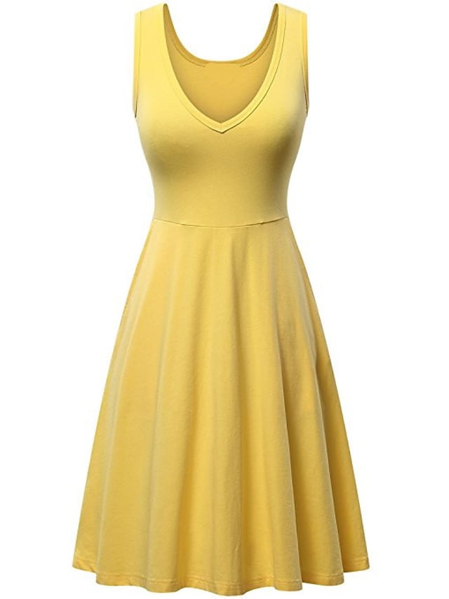 Women's Ruched Pocket V Neck Daily Sleeveless Casual Fit Dress