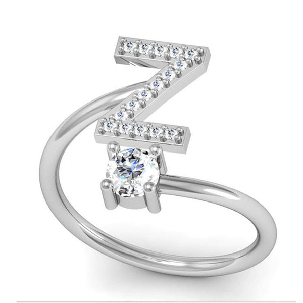 Fashion 26 Letters Silver Ring For Women Rhinestone Open Finger Rings Female Engagement Ring Jewelry Anel Party Gift - Sheseelady