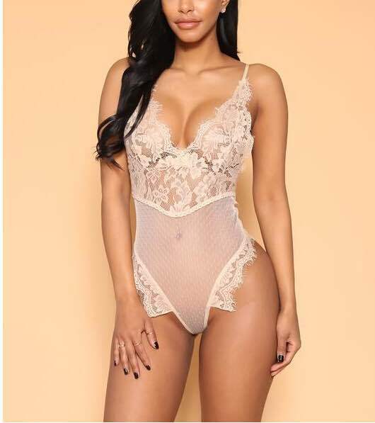 Fashionable Sexy Women's Deep V-neck Backless Sheer Mesh Bodysuits Secondary image