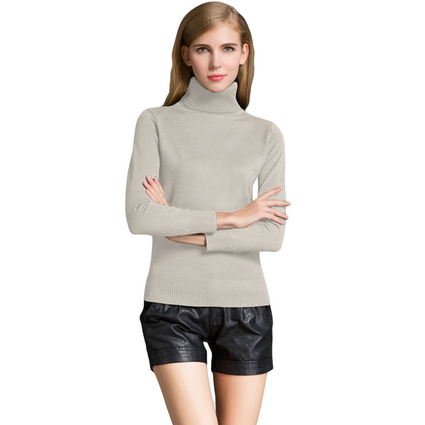 Women's Winter Turtle Neck Ribbed Knit Sweater Pullover