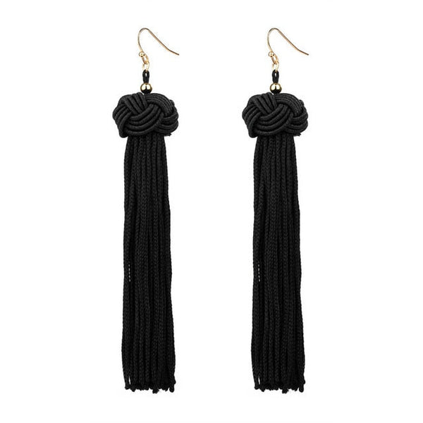 Handmade Tassel Earrings Trendy Black Red Yellow Green Long Dangles Ear Broncos Silk Fringed Jewellery For Women