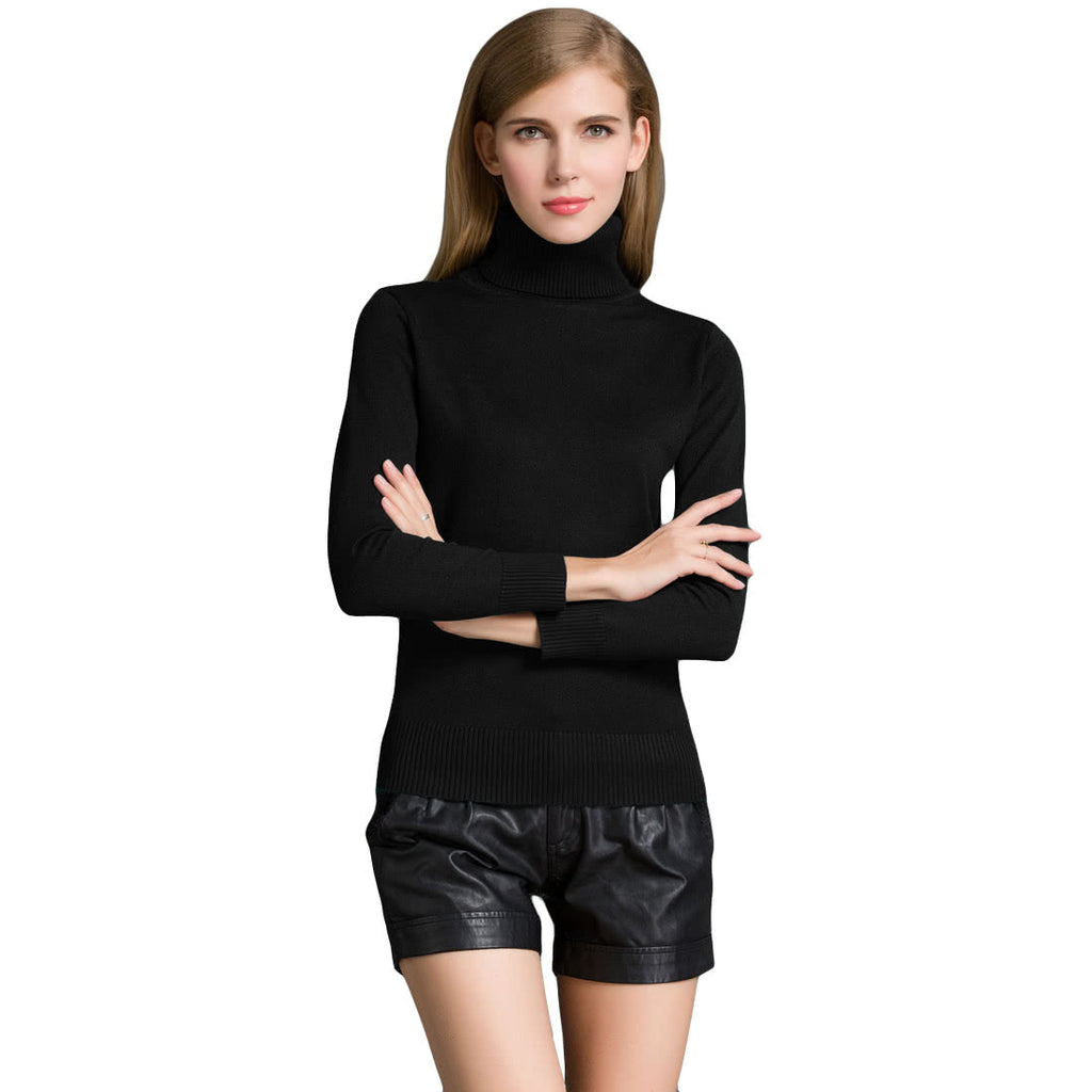 Women's Winter Turtle Neck Ribbed Knit Sweater Pullover