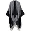 Vintage Women's Plaid Knitted Shawl Poncho - Faux Cashmere Tassel Cape for Winter