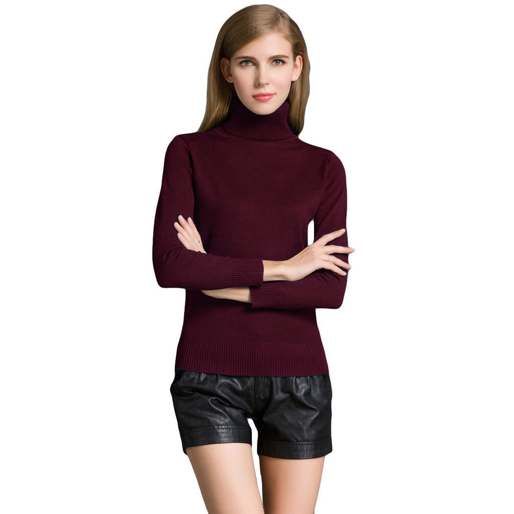 Women's Winter Turtle Neck Ribbed Knit Sweater Pullover