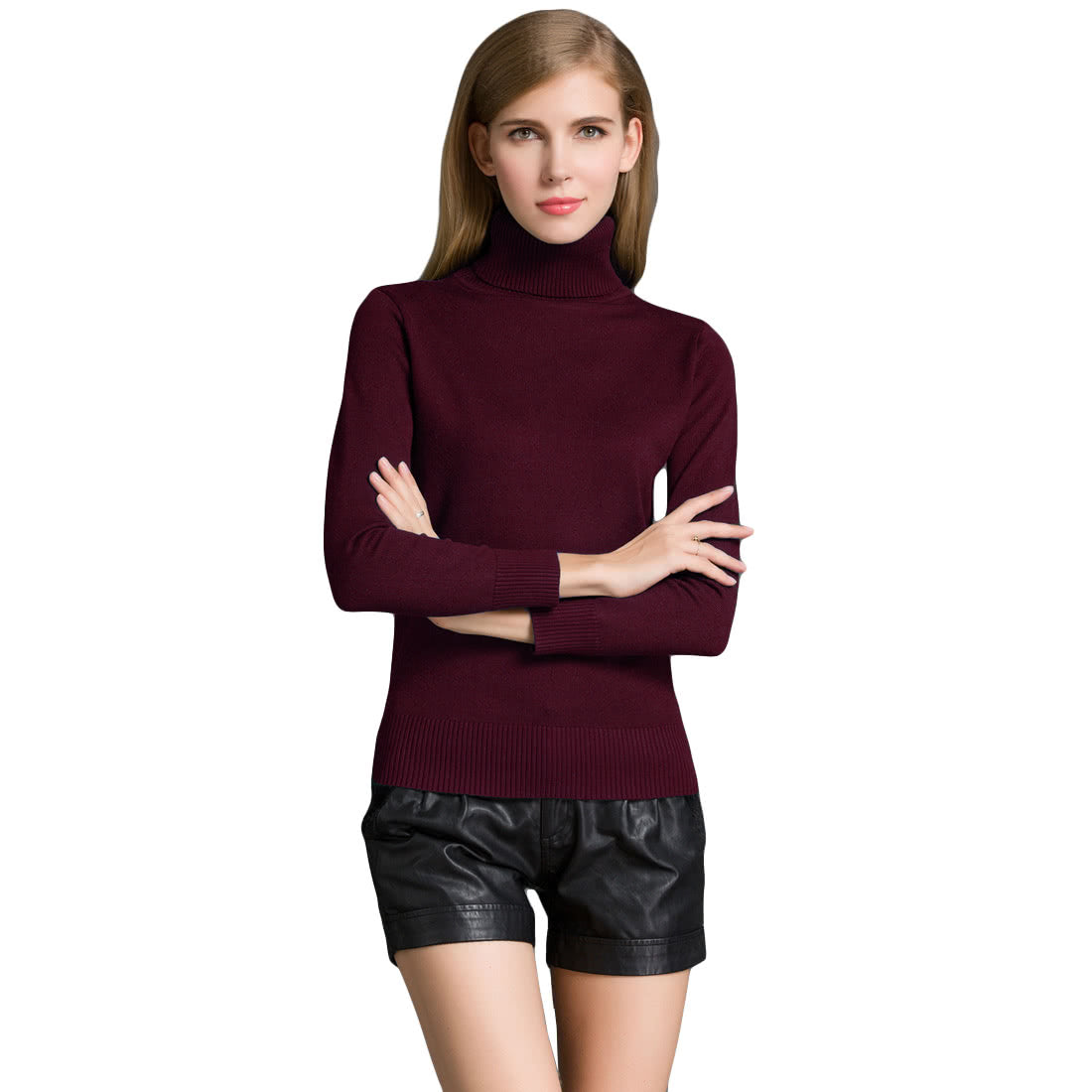 Women's Winter Turtle Neck Ribbed Knit Sweater Pullover