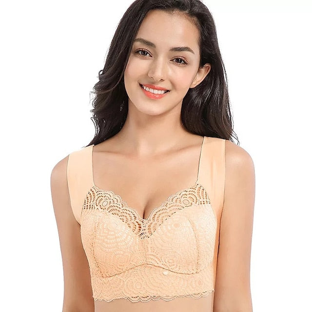 Women's Plus Size Bras & Bralettes Seamless Full Coverage Solid Color Micro-elastic Push Up Casual Daily Nylon V Neck