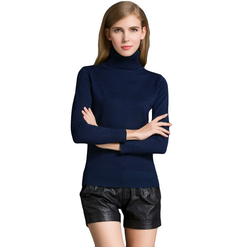 Women's Winter Turtle Neck Ribbed Knit Sweater Pullover