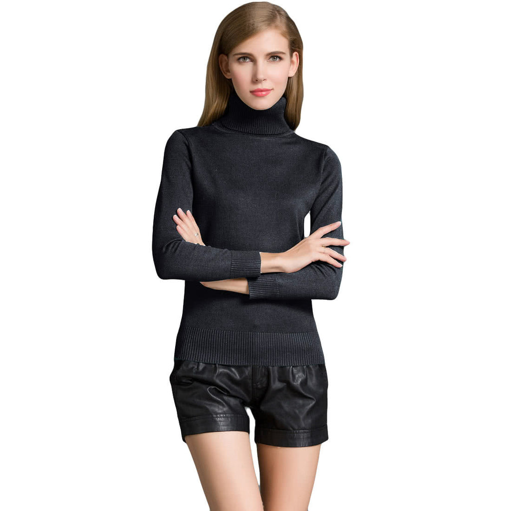 Women's Winter Turtle Neck Ribbed Knit Sweater Pullover