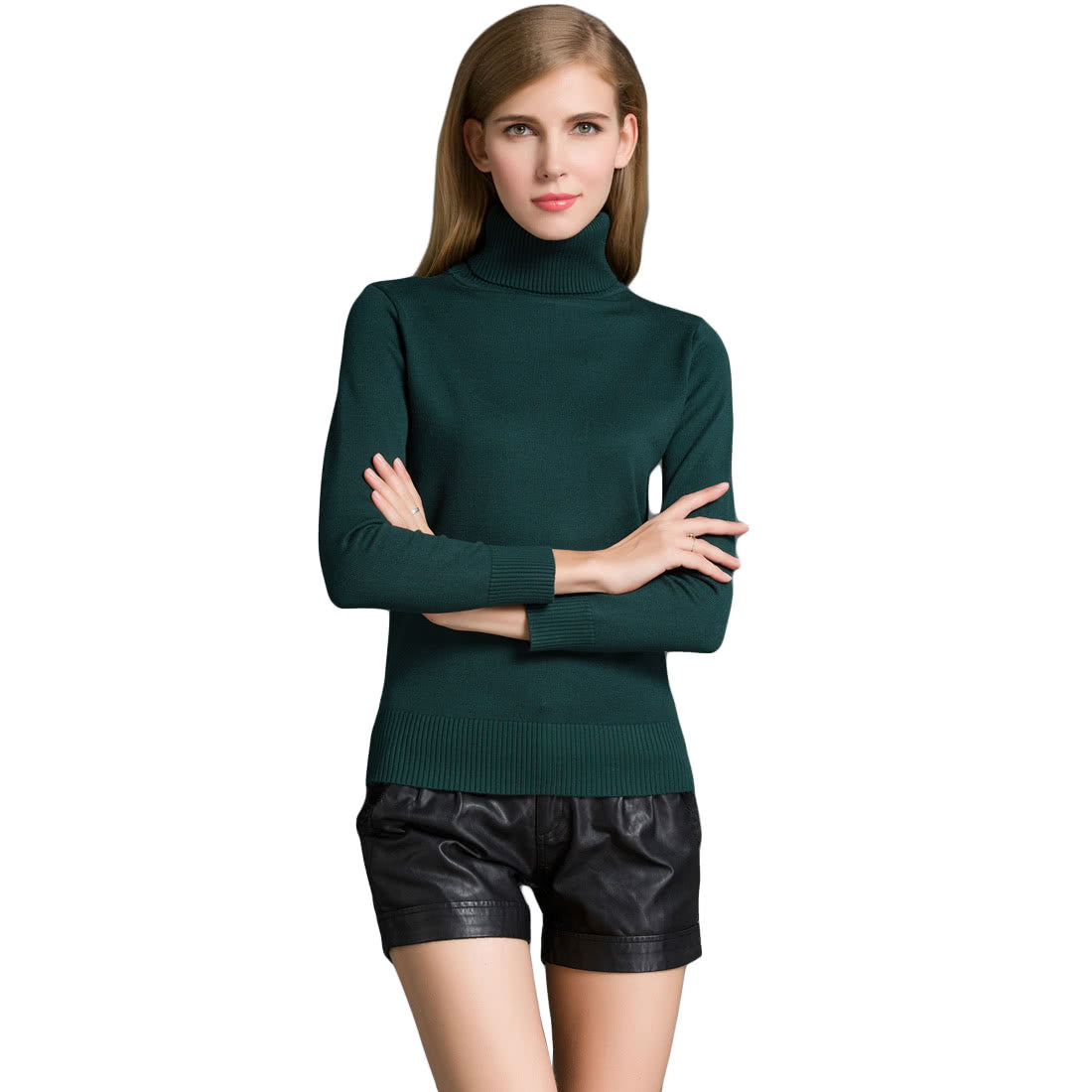 Women's Winter Turtle Neck Ribbed Knit Sweater Pullover