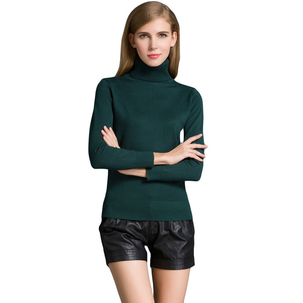 Women's Winter Turtle Neck Ribbed Knit Sweater Pullover
