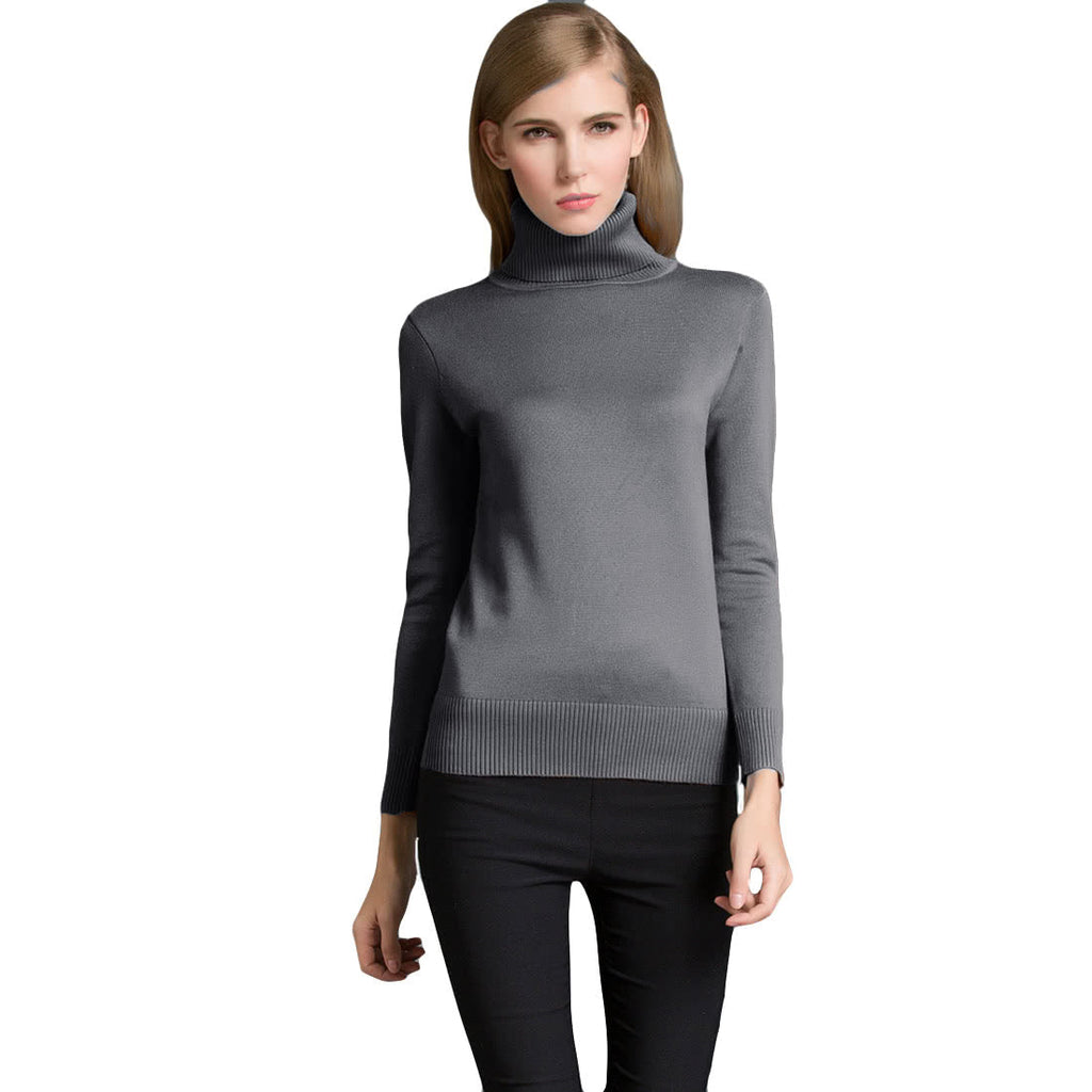 Women's Winter Turtle Neck Ribbed Knit Sweater Pullover