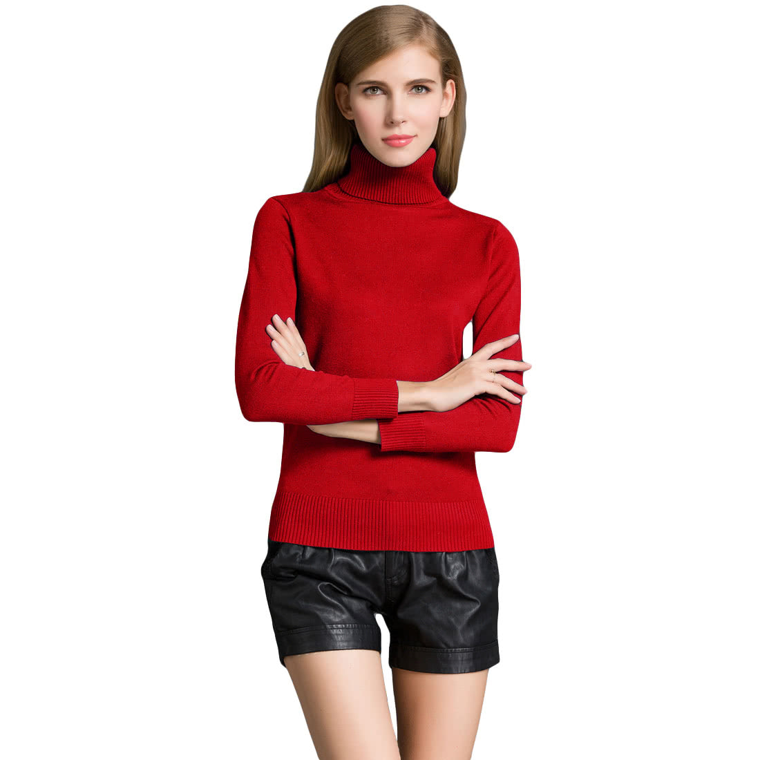 Women's Winter Turtle Neck Ribbed Knit Sweater Pullover Main image